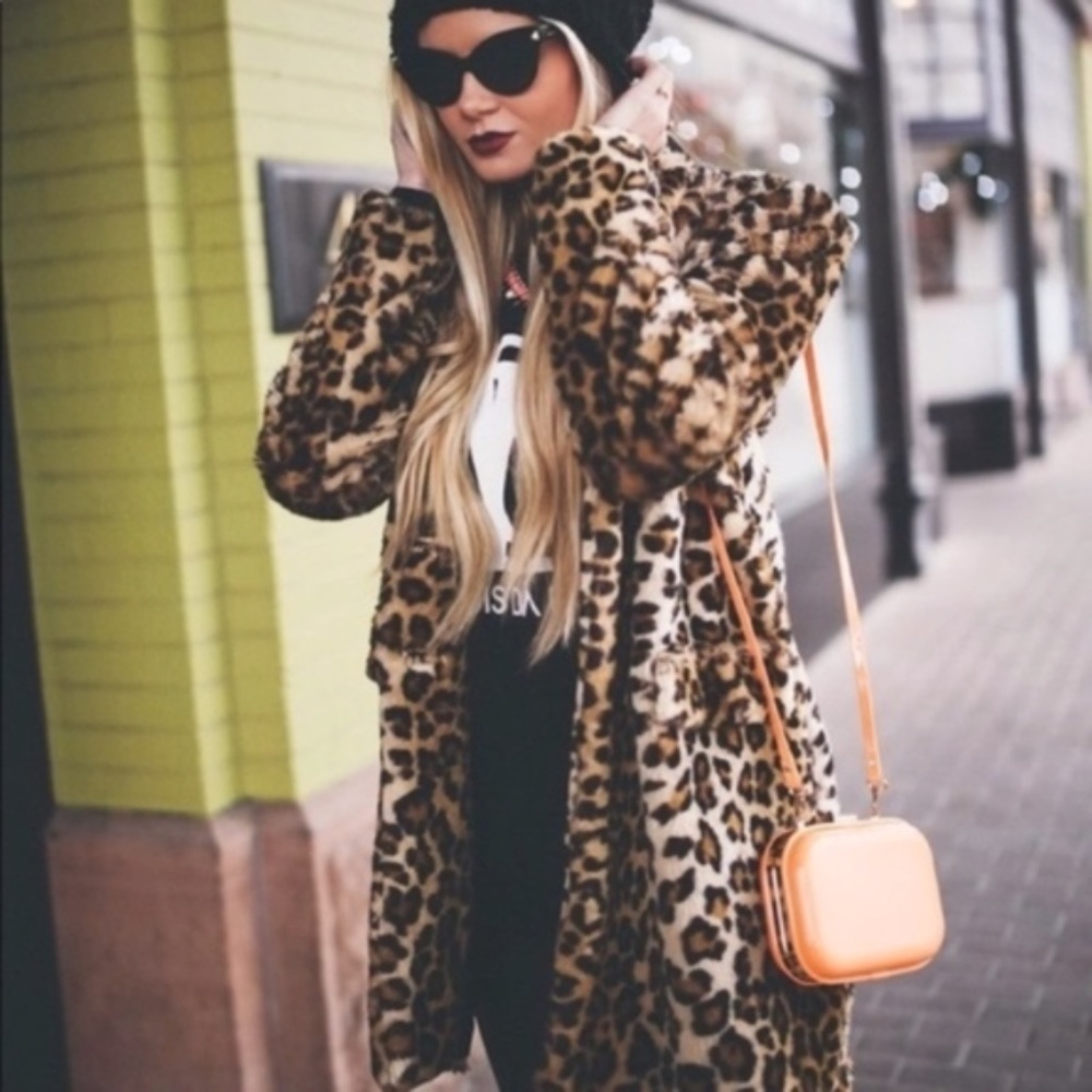 Cozy Camel Leopard Print teddy open front Jacket Coat - Picture 2 of 3